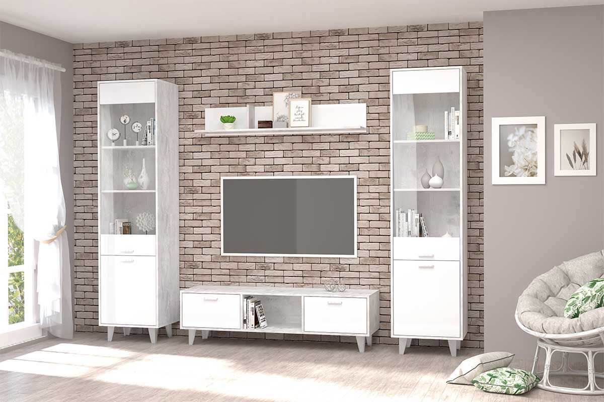 Эго ПС-1 Пенал с 2дв (бетон светлый/белый глянец) на ножках | фото 4