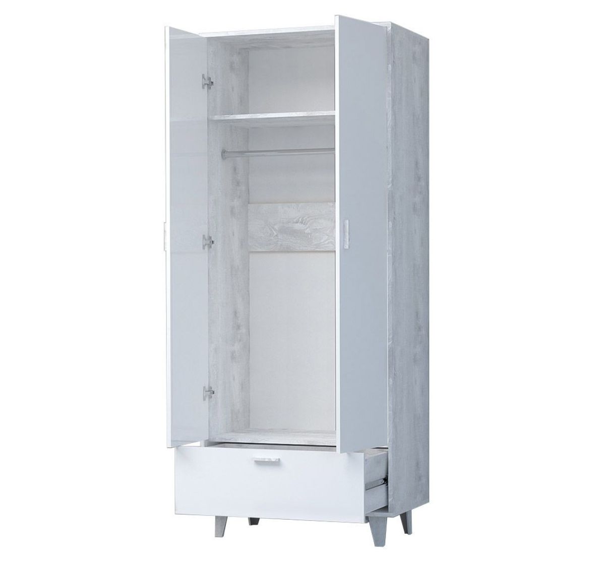 Шкаф Эго ШК-1 2-дверцы 1-ящик (на ножках) Бетон светлый/Белый глянец | фото 2