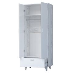 Шкаф Эго ШК-1 2-дверцы 1-ящик (на ножках) Бетон светлый/Белый глянец | фото 2