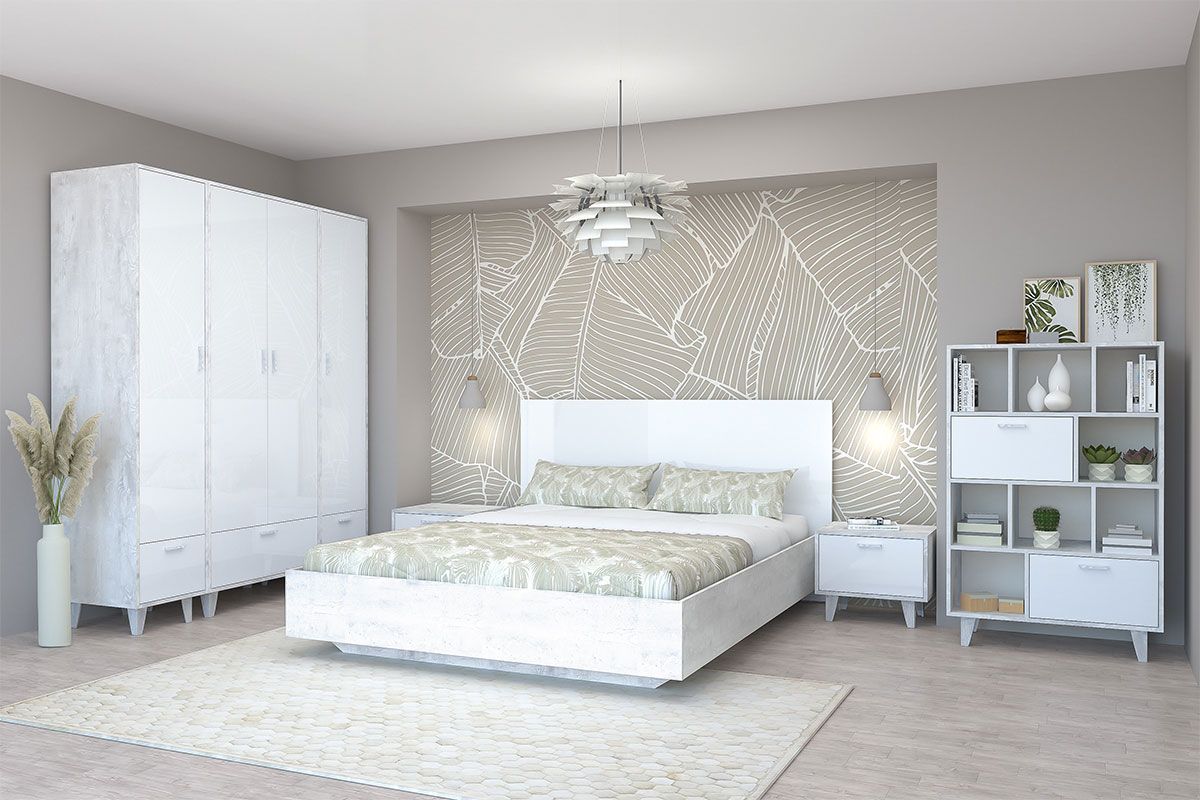 Кровать Эго арт. 031-М1 (1600*2000) Бетон светлый/Белый глянец | фото 2