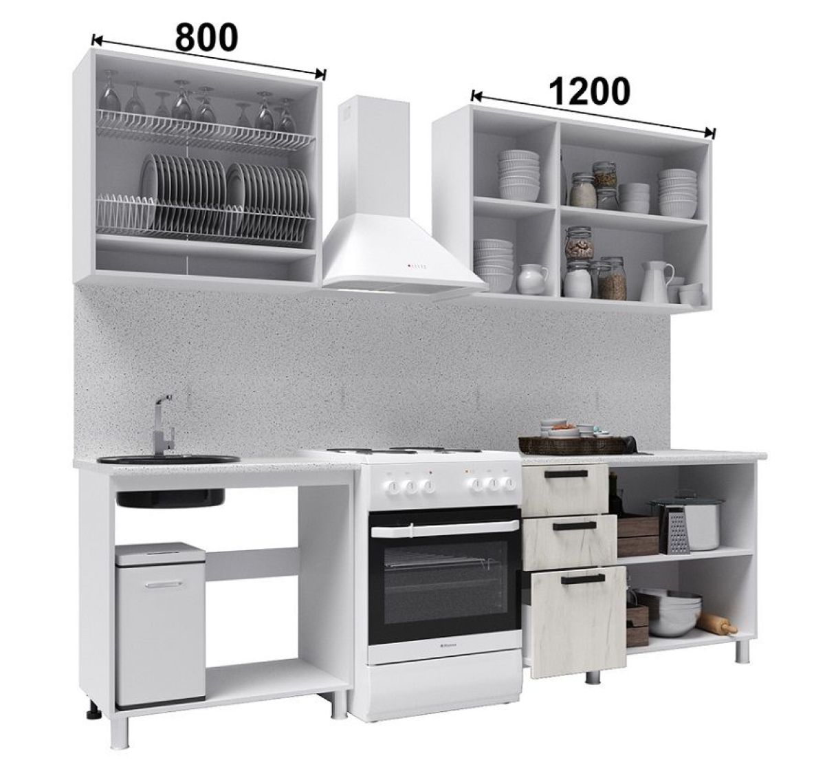 Кухня ДИОР 2 м со стеклом (белый/дуб крафт белый) | фото 2