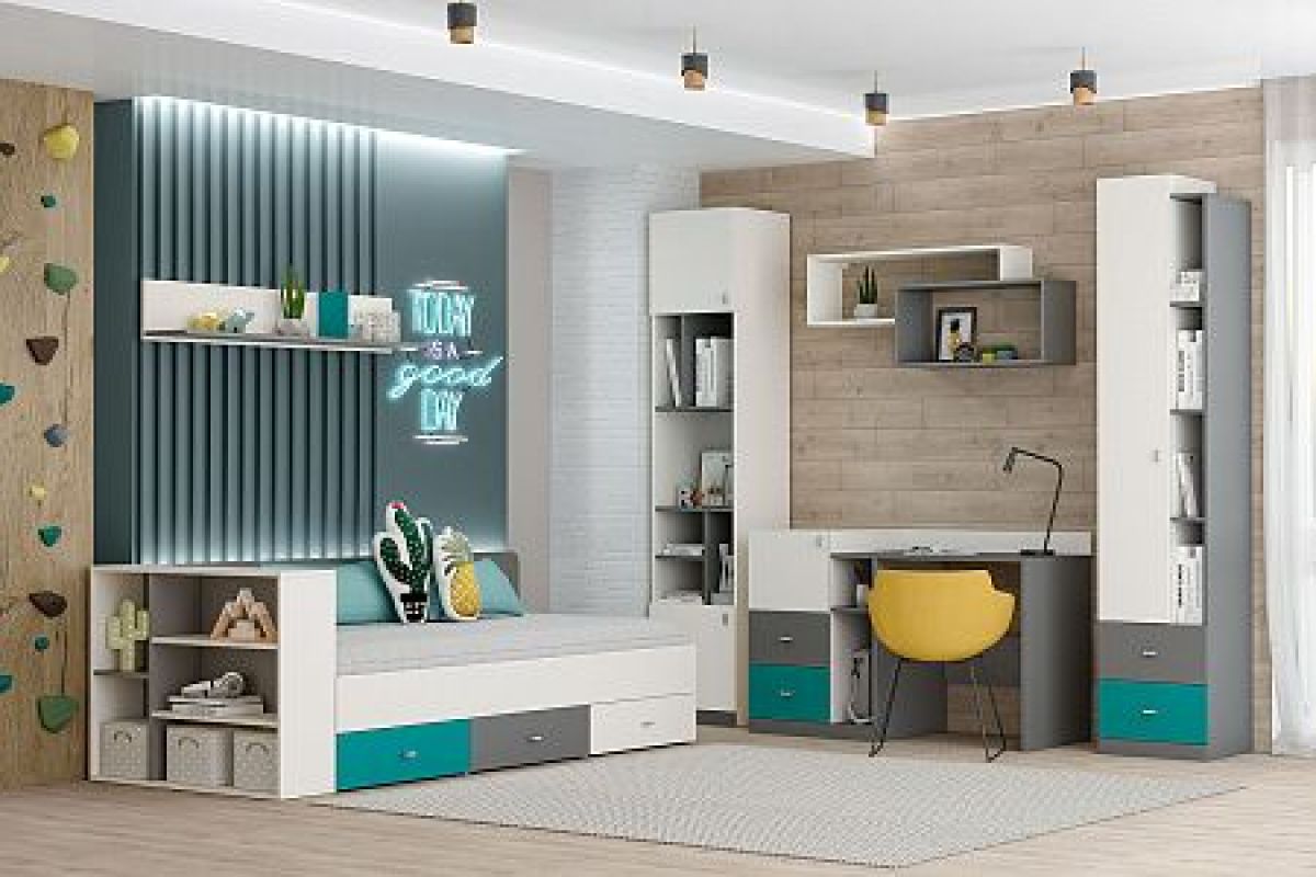 Модульная детская Клео (ЛДСП графит-миндаль-океан) | фото 4