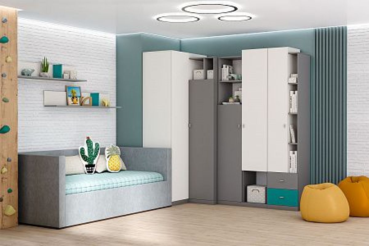 Модульная детская Клео (ЛДСП графит-миндаль-океан) | фото 6