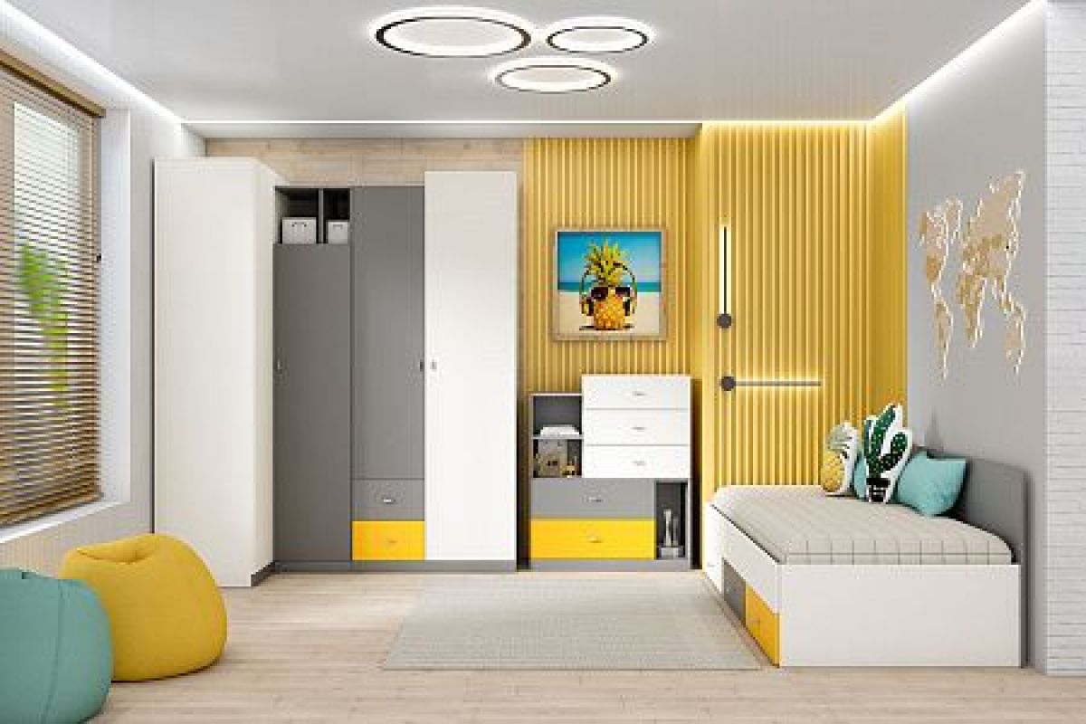 Модульная детская Клео (ЛДСП графит-миндаль-солнечный) | фото 5