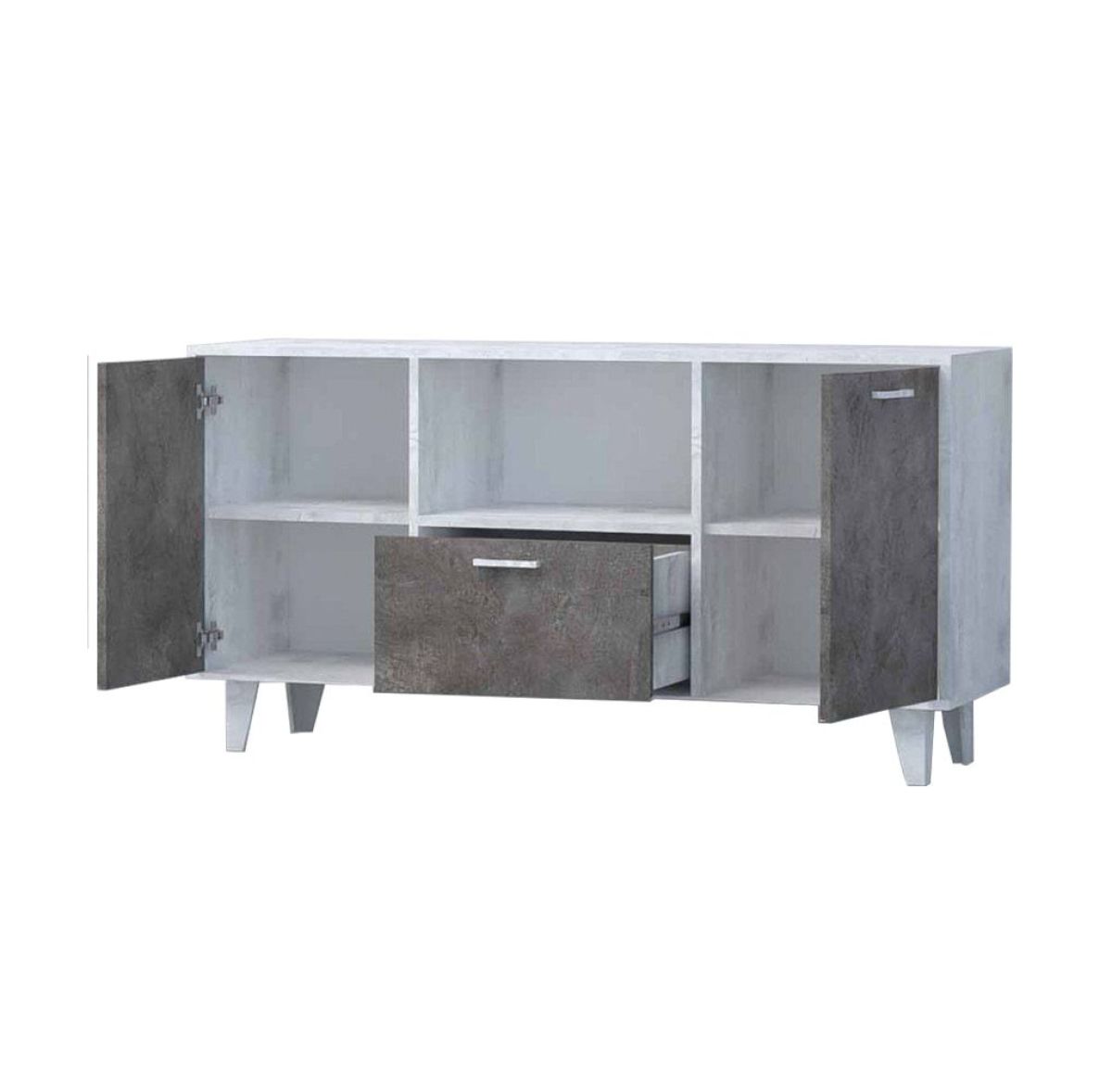 Эго Т-2 Тумба с 2мя дв, 1 ящ (бетон светлый/камень темный) на ножках | фото 2