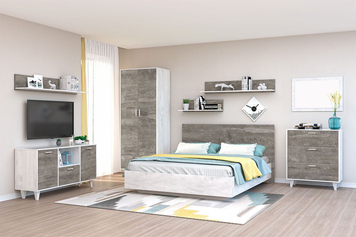 Эго Кровать 1,6 (арт.031-М1) (сп/м 1600*2000мм) (б/матр.), (бетон светлый/камень темный) | фото 2