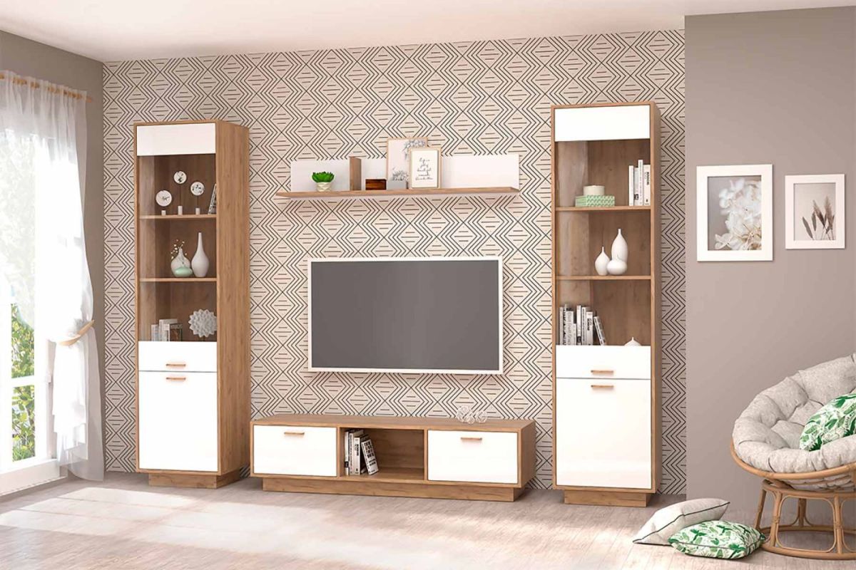 Модульная Гостиная Эго (дуб крафт золотой/белый глянец) цоколь | фото 3