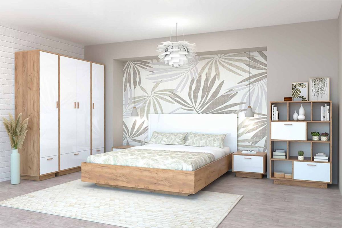 Модульная Спальня Эго (дуб крафт золотой/белый глянец) цоколь | фото 2