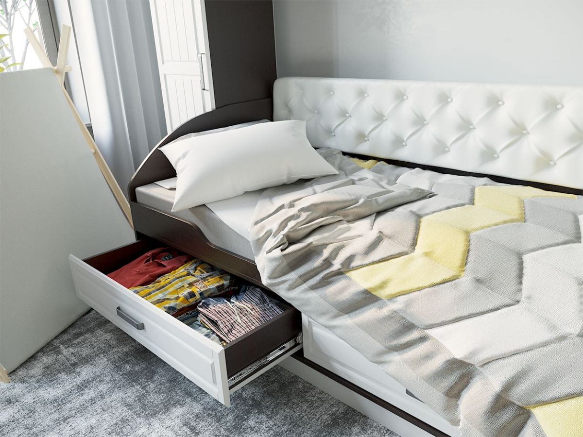 Кровать 900 с ящиками НКМ ВЕНЕЦИЯ-1 Секция-22 (Венге/Белое дерево) | фото 2