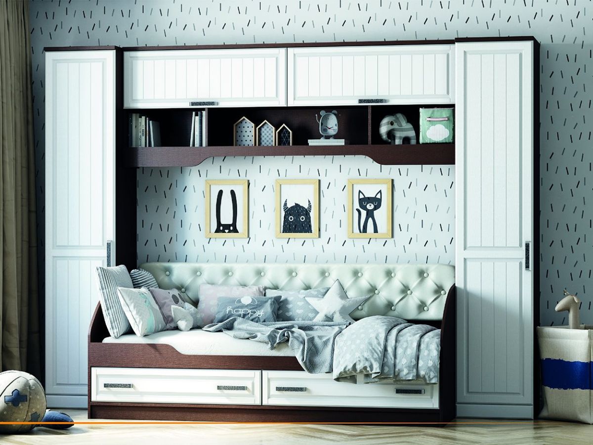 Кровать 900 с ящиками НКМ ВЕНЕЦИЯ-1 Секция-22 (Венге/Белое дерево) | фото 3