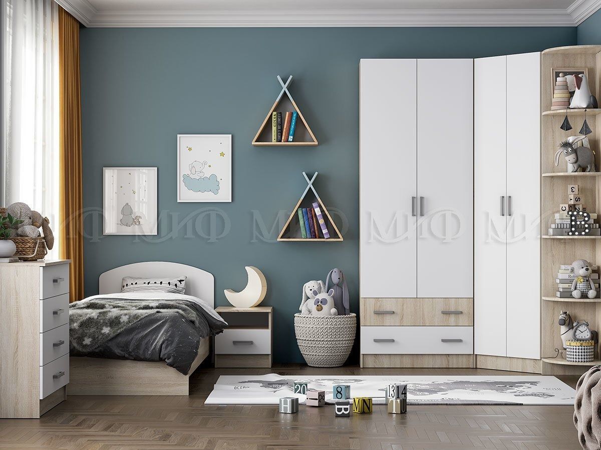 МАРТИНА Кровать 800 с настилом ЛДСП (Белый глянец/дуб сонома) | фото 3