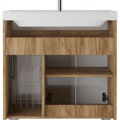 Тумба под умывальник "UNIT 80" Karlo без ящика и корзиной для белья Дуб Вотан Домино (DK5304T) | фото 5