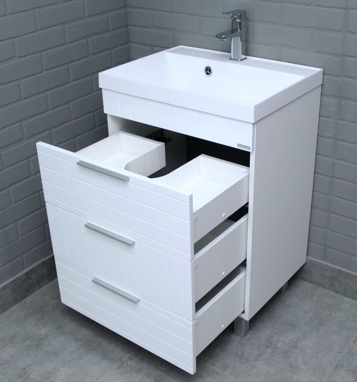 Тумба под умывальник "UNIT 60" Topaz с тремя ящиками В3 Домино (DT6401T) | фото 6