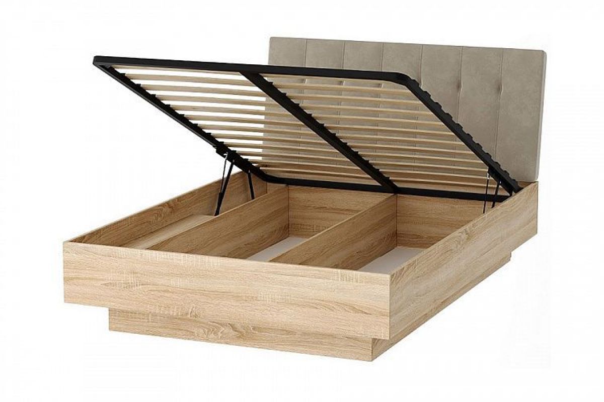 СОНАТА КРС-1400 Кровать с ПМ (дуб сонома/велюр бежевый) | фото 2